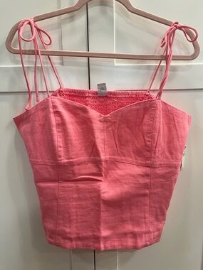 Old Navy Coral Pink Tie-Shoulder Linen-Blend Cami Top